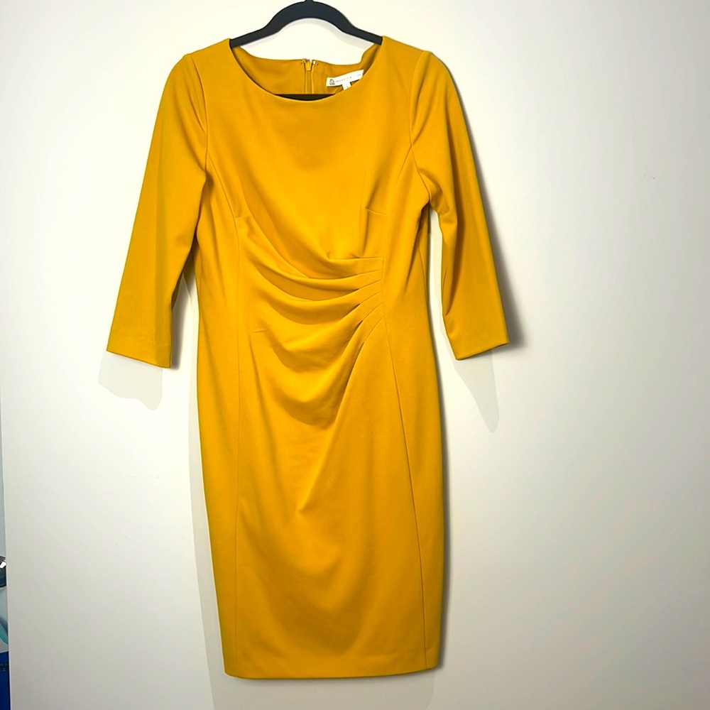 Preston & York size 8 goldenrod yellow shift dress with ruching at waist detail